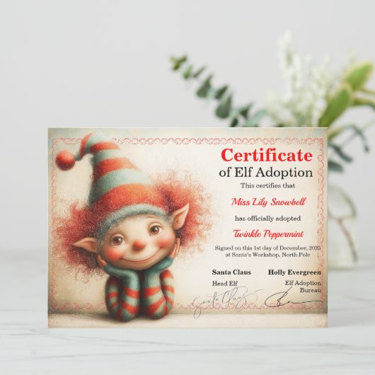 Official North Pole Elf Adoption Certificate  招待状 (スタンド正面)