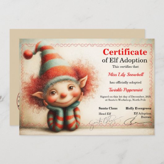 Official North Pole Elf Adoption Certificate  招待状 (正面/裏面)