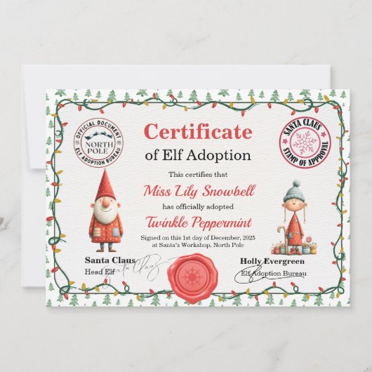 Official North Pole Elf Adoption Certificate  招待状 (正面)