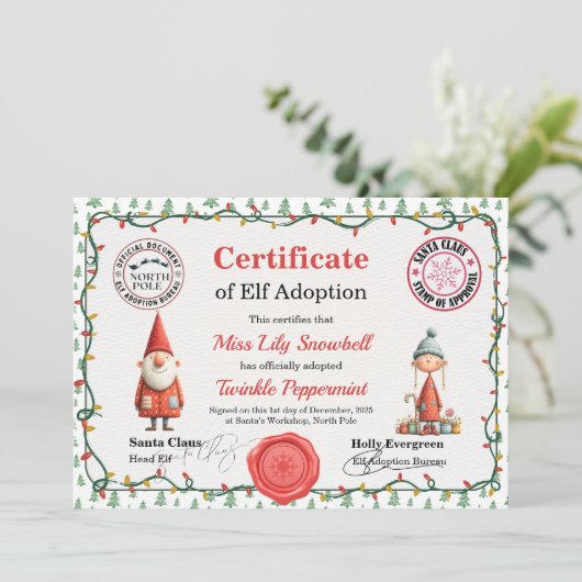 Official North Pole Elf Adoption Certificate  招待状 (スタンド正面)