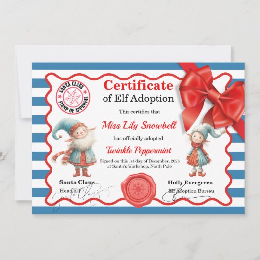 Official North Pole Elf Adoption Certificate  招待状 (正面)