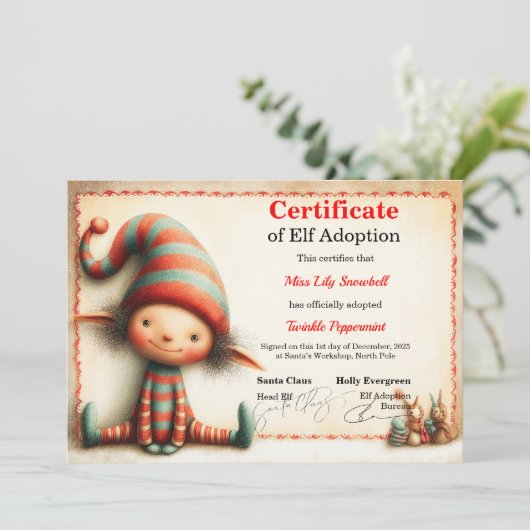 Official North Pole Elf Adoption Certificate  招待状 (スタンド正面)