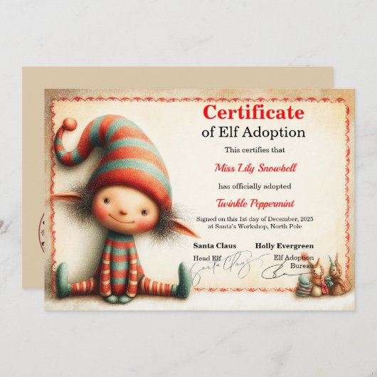 Official North Pole Elf Adoption Certificate  招待状 (正面/裏面)