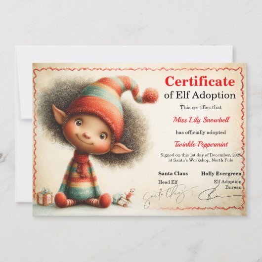 Official North Pole Elf Adoption Certificate 招待状 (正面)
