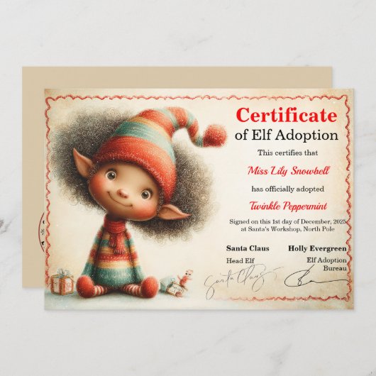 Official North Pole Elf Adoption Certificate  招待状 (正面/裏面)