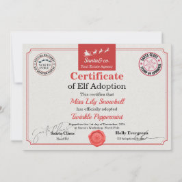 Official North Pole Elf Adoption Certificate  招待状