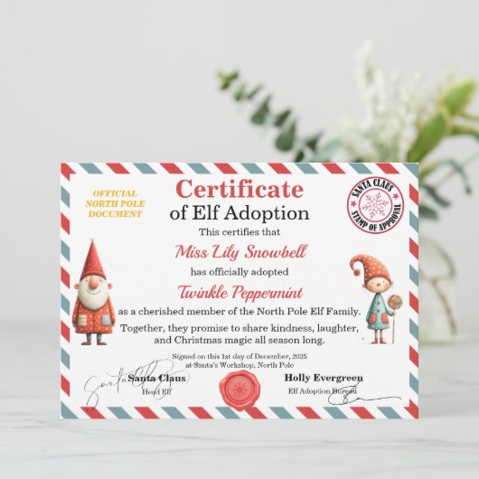 Official North Pole Elf Adoption Certificate  招待状 (スタンド正面)