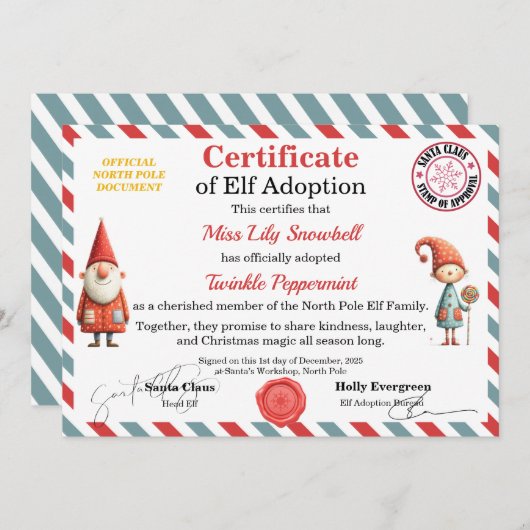 Official North Pole Elf Adoption Certificate  招待状 (正面/裏面)