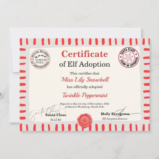 Official North Pole Elf Adoption Certificate  招待状 (正面)