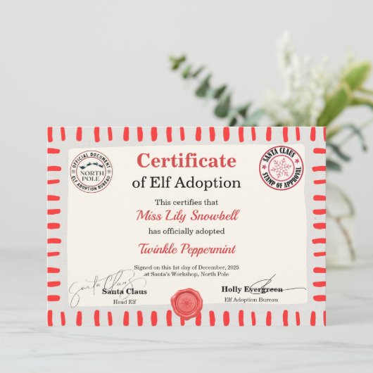 Official North Pole Elf Adoption Certificate  招待状 (スタンド正面)