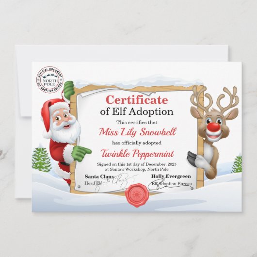 Official North Pole Elf Adoption Certificate  招待状 (正面)