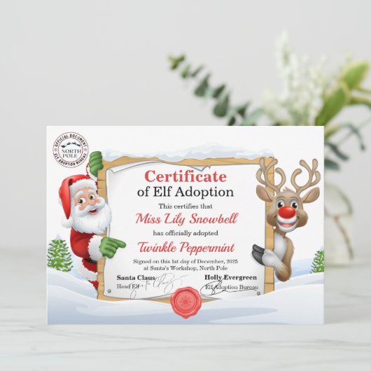 Official North Pole Elf Adoption Certificate  招待状 (スタンド正面)