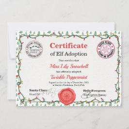 Official North Pole Elf Adoption Certificate  招待状