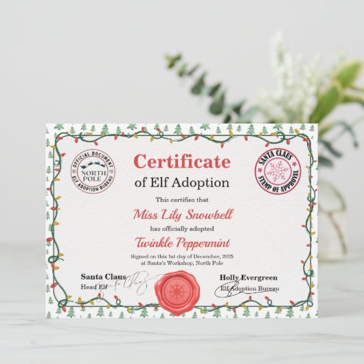 Official North Pole Elf Adoption Certificate  招待状 (スタンド正面)