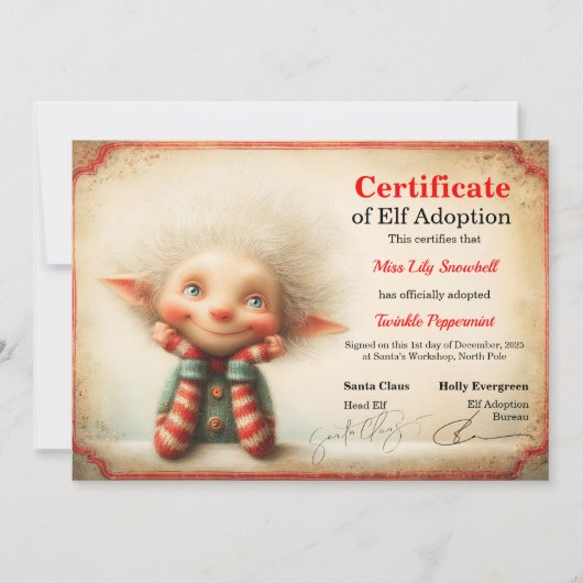 Official North Pole Elf Adoption Certificate  招待状 (正面)