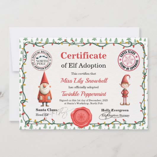 Official North Pole Elf Adoption Certificate  招待状 (正面)