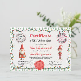 Official North Pole Elf Adoption Certificate  招待状