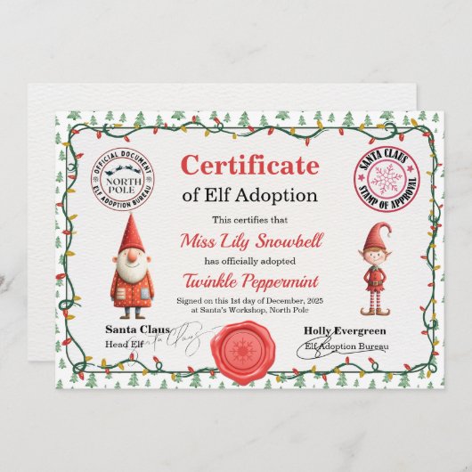 Official North Pole Elf Adoption Certificate  招待状 (正面/裏面)