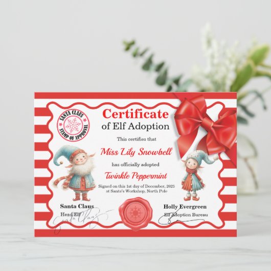 Official North Pole Elf Adoption Certificate  招待状 (スタンド正面)