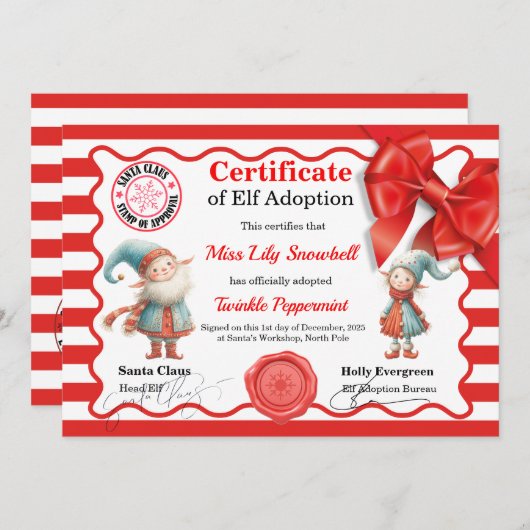 Official North Pole Elf Adoption Certificate  招待状 (正面/裏面)