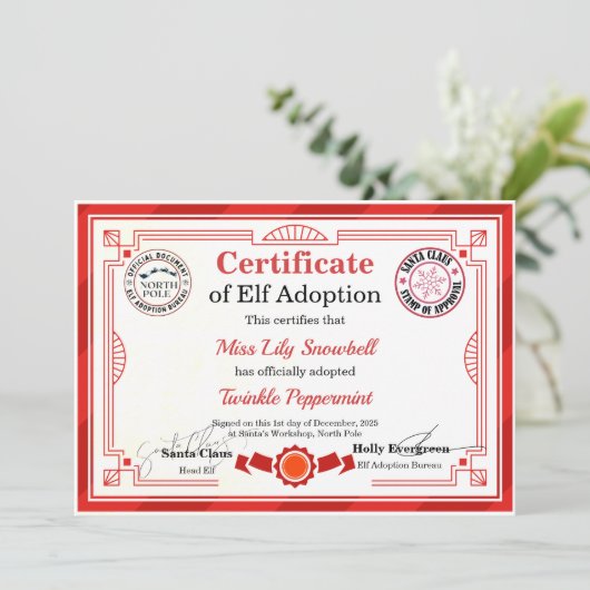 Official North Pole Elf Adoption Certificate  招待状 (スタンド正面)