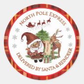 Official North Pole Express Santa Red Plaid  ラウンドシール (正面)