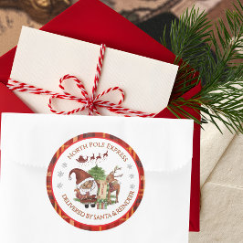 Official North Pole Express Santa Red Plaid  ラウンドシール