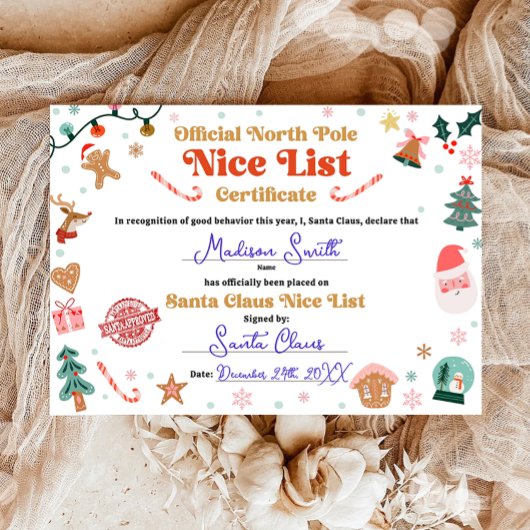 Official North Pole Nice List Certificate Santa 招待状