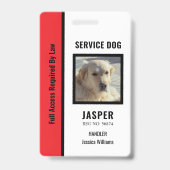 Official Personalized Red & White Service Dog  バッジ (正面)