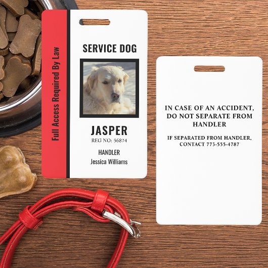 Official Personalized Red & White Service Dog  バッジ