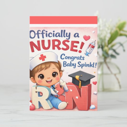 Officially a Nurse Baby Sprinkle Invitation | Cute 招待状 (スタンド正面)