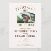“Officially Off the Clock” 写真を使った退職パーティー 招待状 (正面)