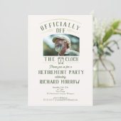 “Officially Off the Clock” 写真を使った退職パーティー 招待状 (スタンド正面)