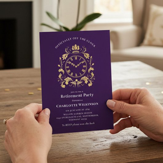 Officially Off The Clock Gold Scroll Retirement 招待状