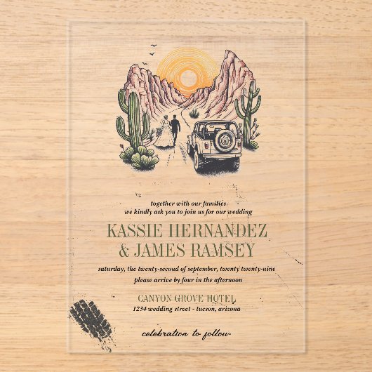 Offroad Canyon Couple Wedding アクリル招待状 (正面)