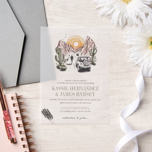 Offroad Canyon Couple Wedding ベラム紙招待状 (ウェディング)