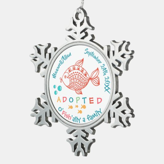 OFish'ally家族の魚のテーマの採用のギフト スノーフレークピューターオーナメント (右)