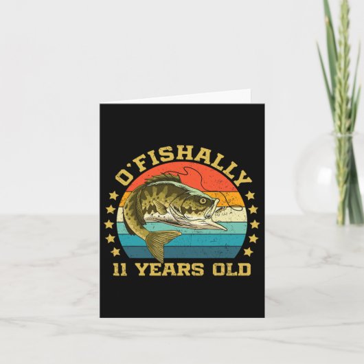 Ofishally 11 Years Old Funny Fishing Birthday Fish カード (正面)