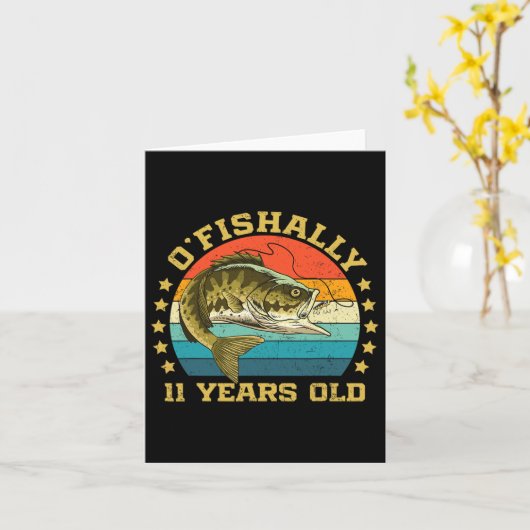 Ofishally 11 Years Old Funny Fishing Birthday Fish カード (黄色い花)