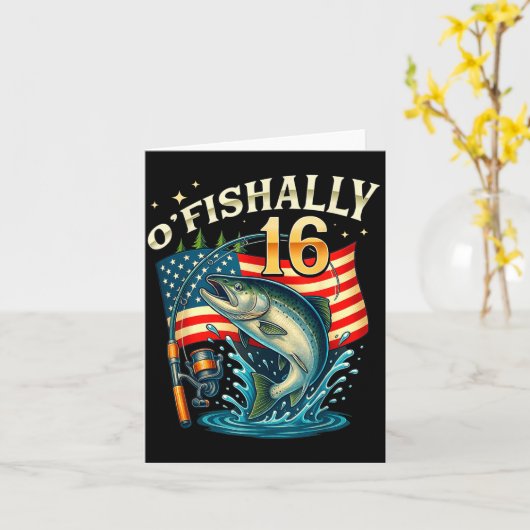 O'fishally 16 Years Old Fishing 16th Birthday Boys カード (黄色い花)