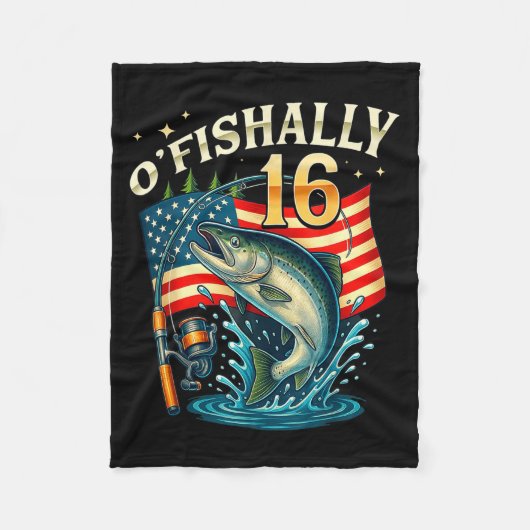 O'fishally 16 Years Old Fishing 16th Birthday Boys フリースブランケット (正面)