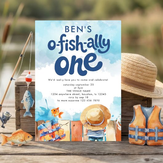 Ofishally One Fisherman Boy 1st Birthday 招待状
