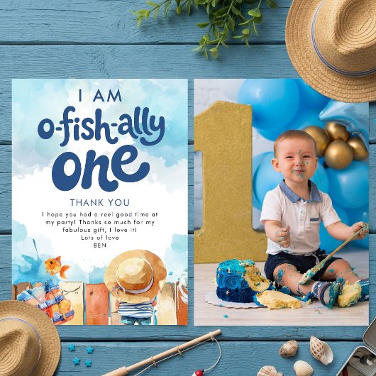 Ofishally One Fisherman Photo 1st Birthday Thanks カード