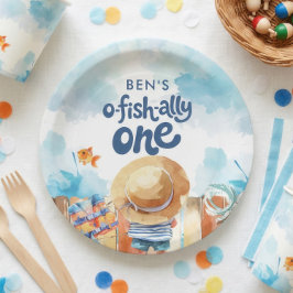 Ofishally One Fishing Boy 1st Birthday  ペーパープレート