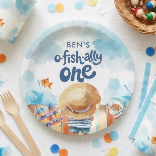 Ofishally One Fishing Boy 1st Birthday  ペーパープレート