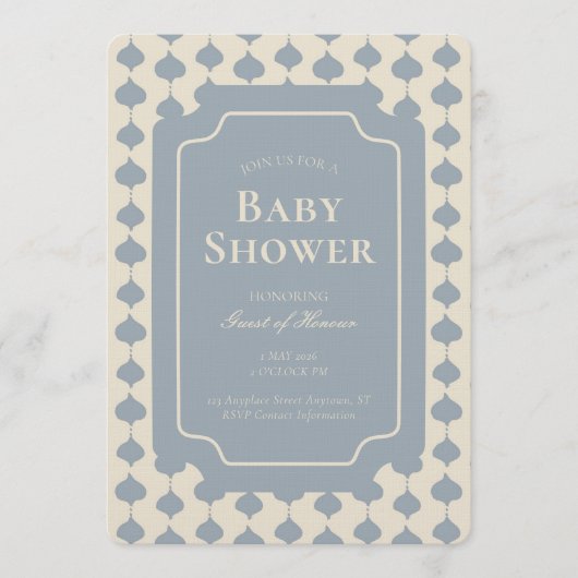 Ogee Stripe Geometric Gender Neutral Beige Blue 招待状 (正面)