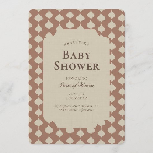 Ogee Stripe Geometric Gender Neutral Beige Brown 招待状 (正面)