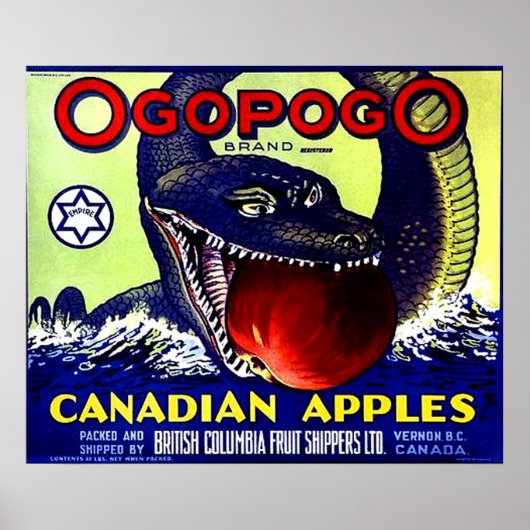Ogopogo Canadian apples fruit crate label ポスター (正面)