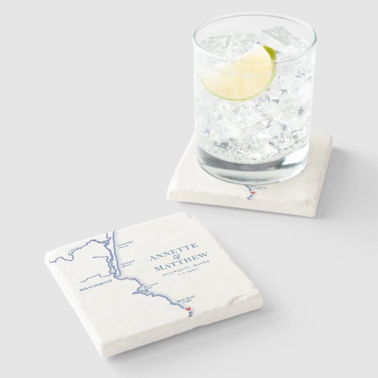 Ogunquitメイン州の目的地の結婚式のお願い ストーンコースター (横)