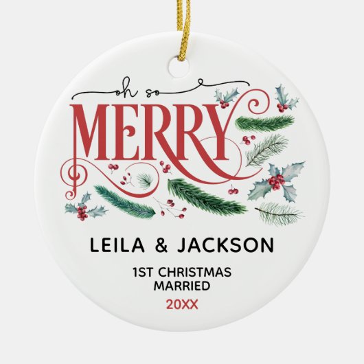 Ohそうメリーな休日のクリスマスのカップル セラミックオーナメント (正面)